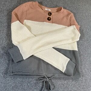 Ardene Size Small Color Block Waffle Knit Sweater Pink White Gray Button Front